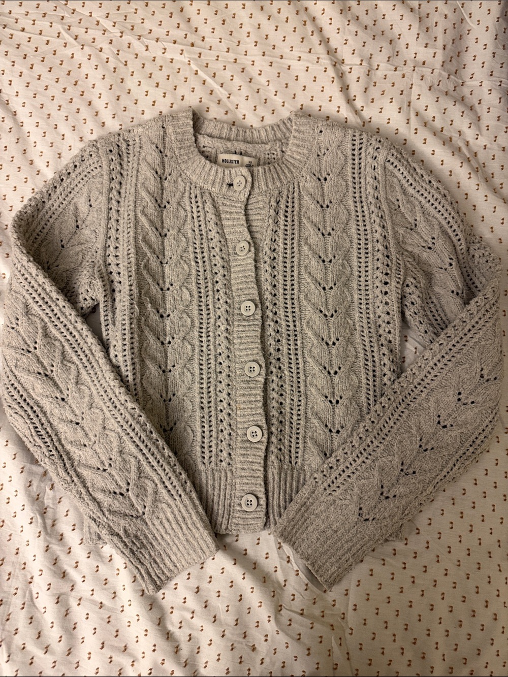 Hollister Women's Light Gray Cable Knit Button Cardigan